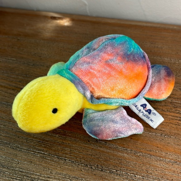 A&A Plush Inc Beanie PVC Pellet Plush Sea Turtle Tie Dye Yellow Pink Blue Green - Picture 1 of 9